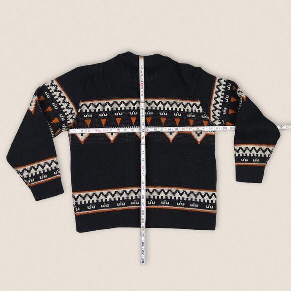 Vintage Grandpa Sweater Fair Isle Black Mock Neck Size Medium - Picture 3 of 3